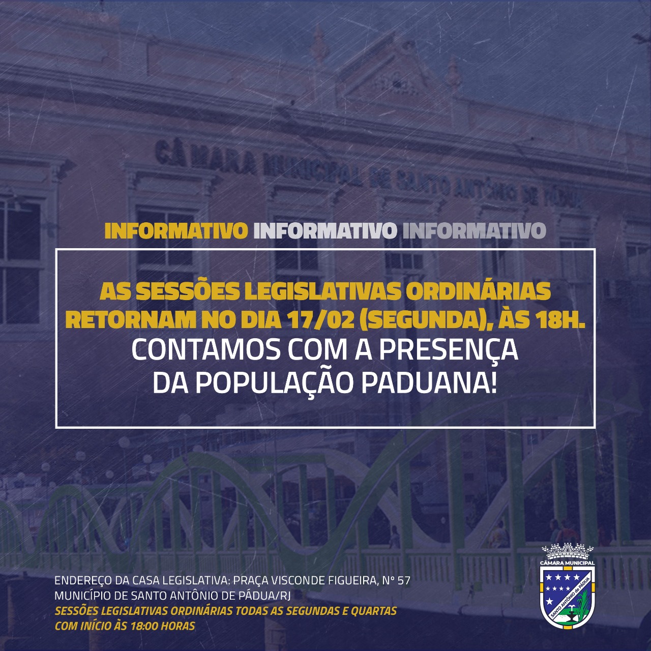 SESSÕES ORDINÁRIAS DE 2020 INICIAM NO PRÓXIMO DIA 17